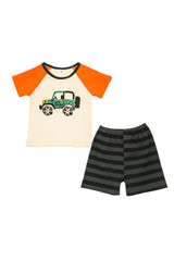 Boys Lounge Wear Rocco Short Set Car Collection "Green Car"