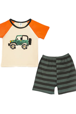 Boys Lounge Wear Rocco Short Set Car Collection "Green Car"