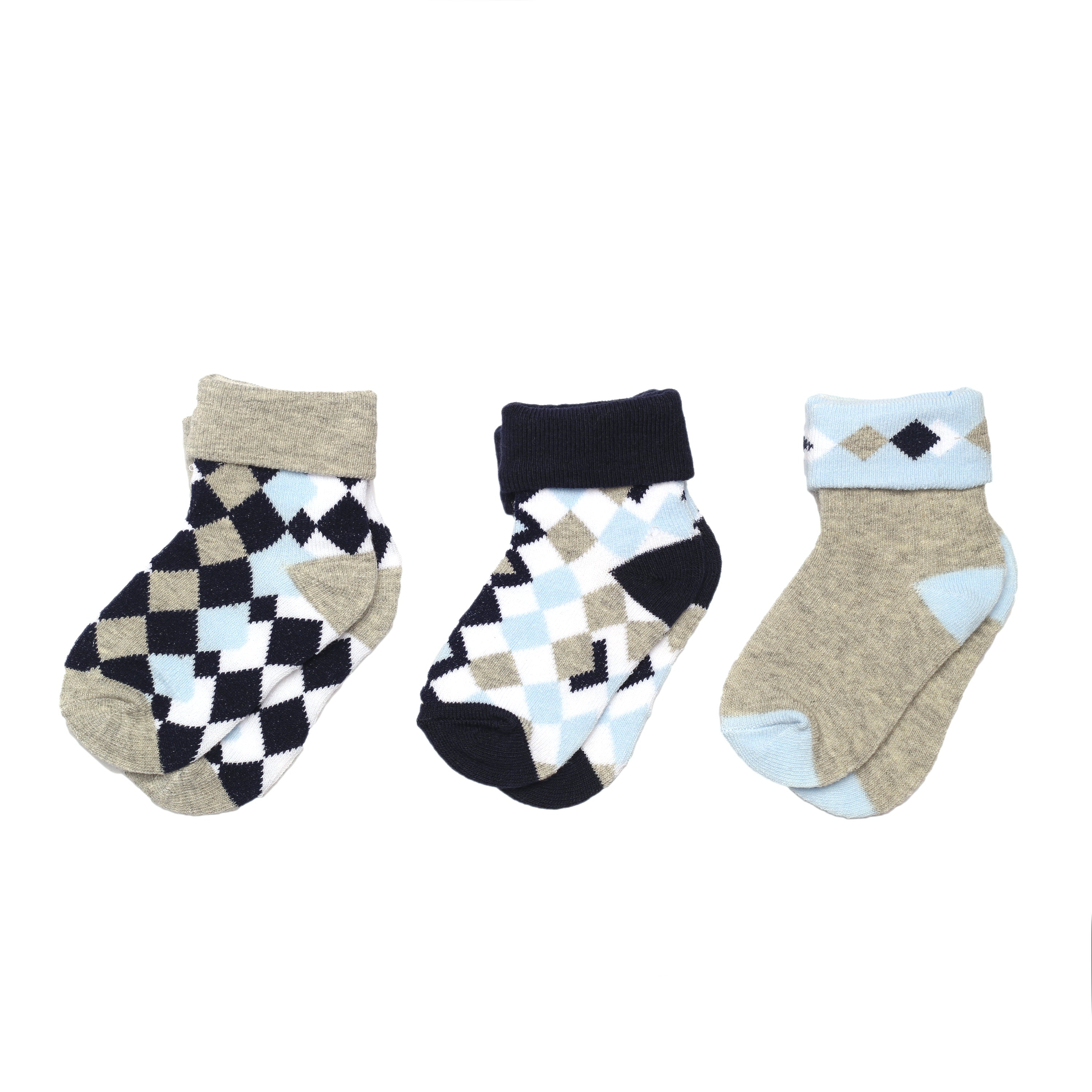 Baby Me Boys 3 in 1 Infant Cuff Socks (B19451)
