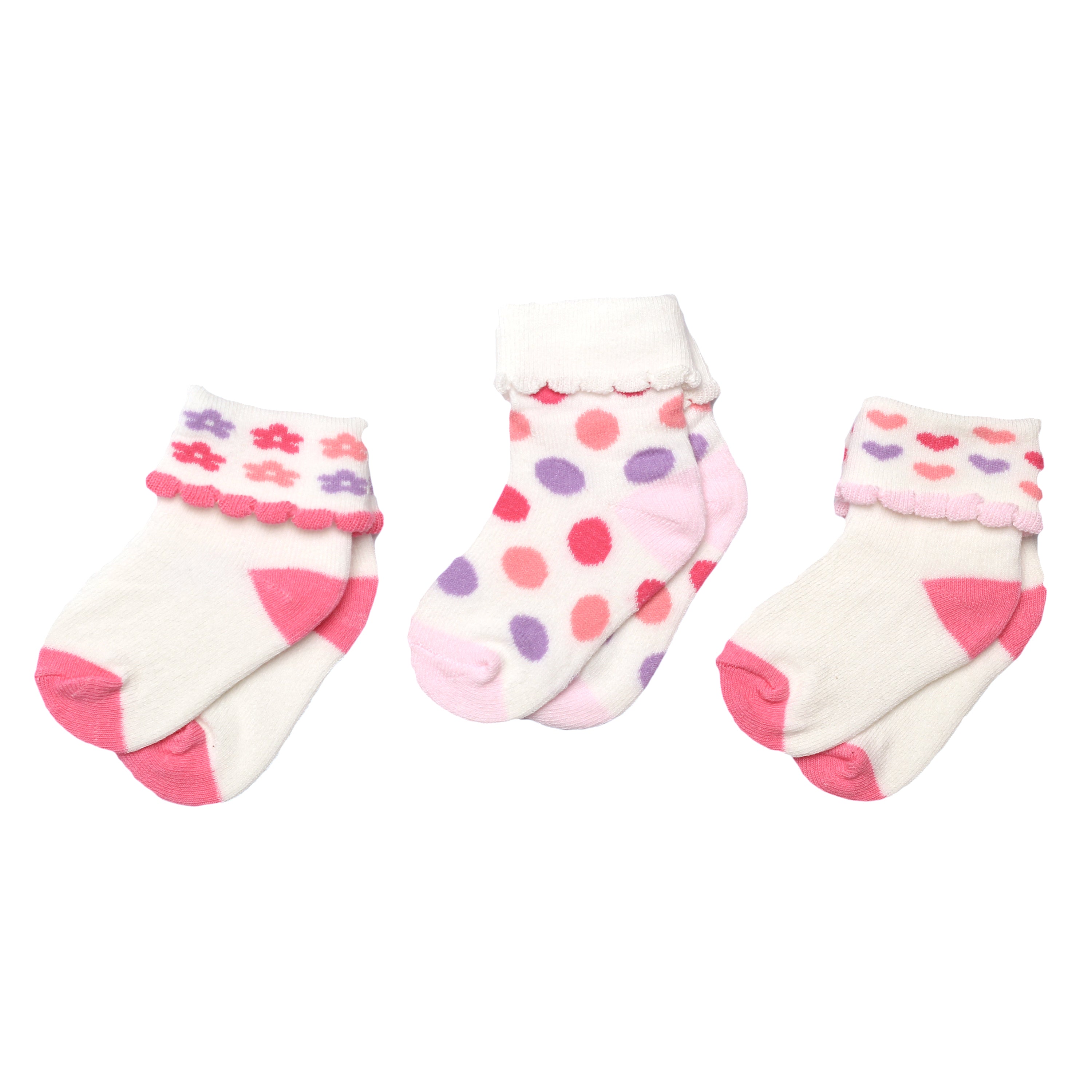 Baby Me Girls 3 in 1 Infant Cuff Socks (G19459)